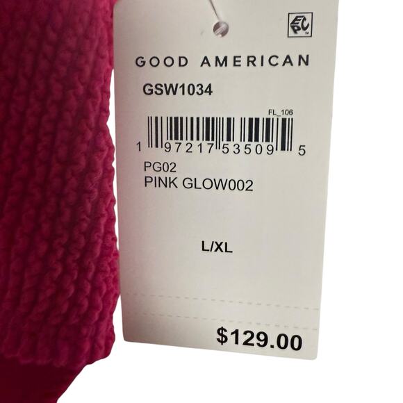 Good American Pink Glow Crinkle Square Neck One Piece Swimsuit Size L/XL - Picture 7 of 11